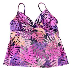 Tropical Escape Womens Size 8 Pink Black Leaves Print Tankini Top